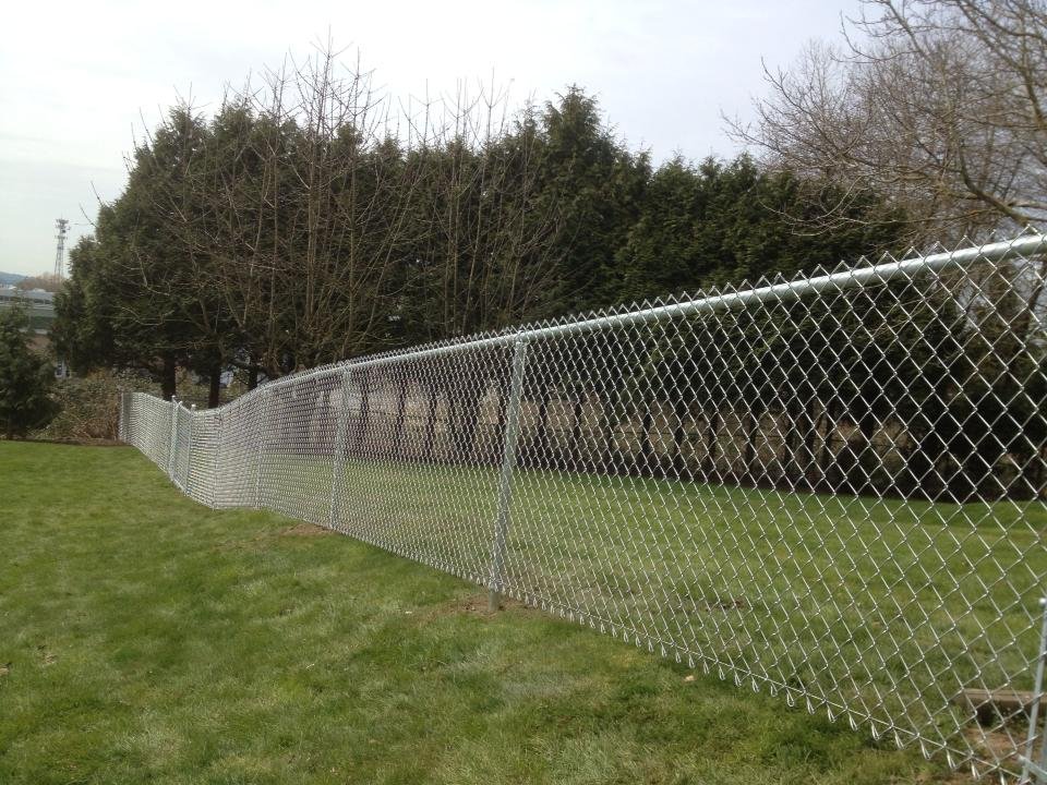 Residential chain link fence — Fraser Valley, BC 4-foot galvanized chain link residential yard fence with top rail installed in the Fraser Valley